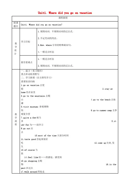 八年级英语上册 Unit 1 Where did you go on vacation讲义+习题 (