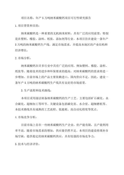 年产5万吨纳米碳酸钙项目可行性研究报告最新立项审批报告
