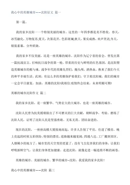 我的英雄城市沈阳作文300