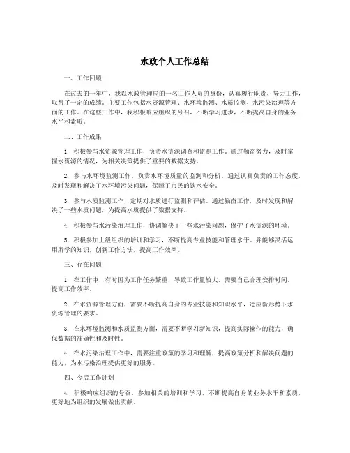 水政个人工作总结