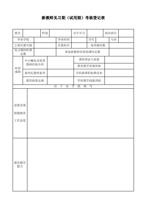 新教师见习期（试用期）考核登记表