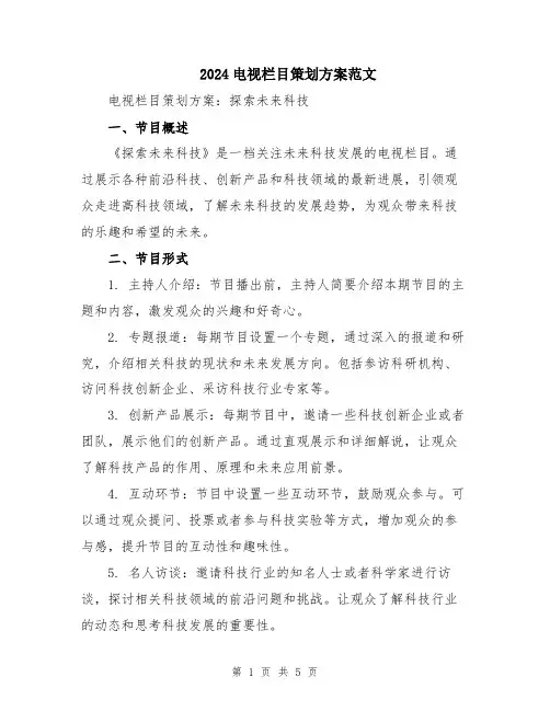 2024电视栏目策划方案范文