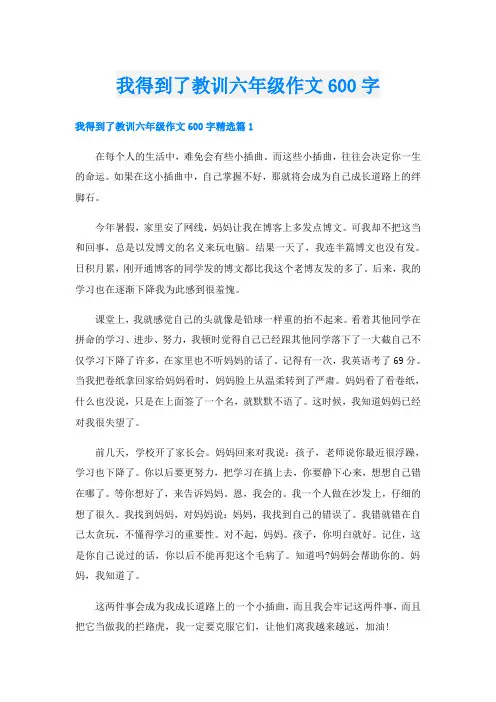 我得到了教训六年级作文600字