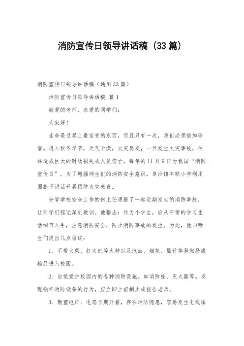 消防宣传日领导讲话稿(33篇)
