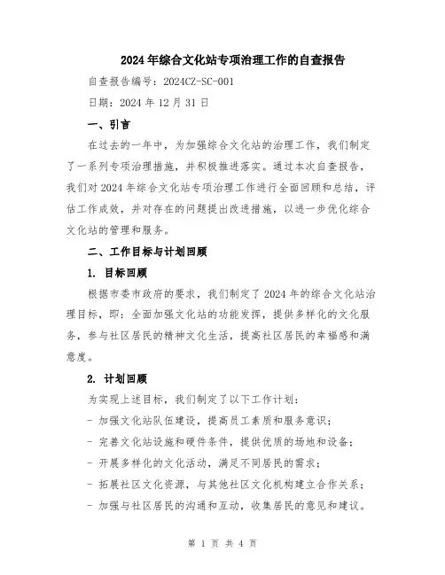 2024年综合文化站专项治理工作的自查报告