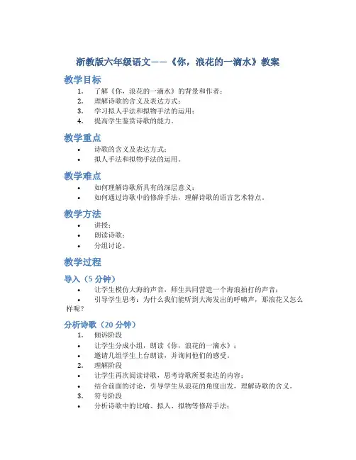 浙教版六年级语文——《你,浪花的一滴水》教案