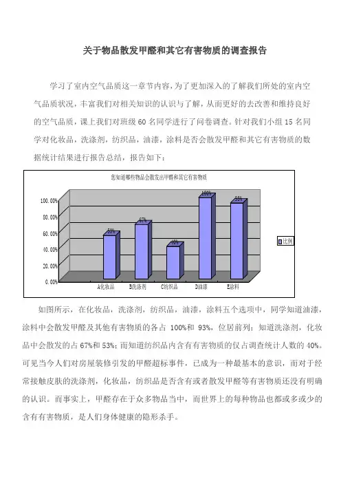 关于物品散发甲醛和其它有害物质的调查报告