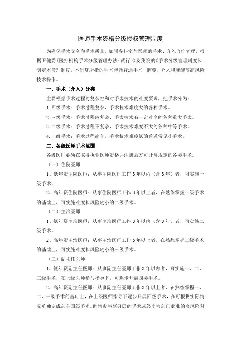 医师手术资格分级授权管理制度