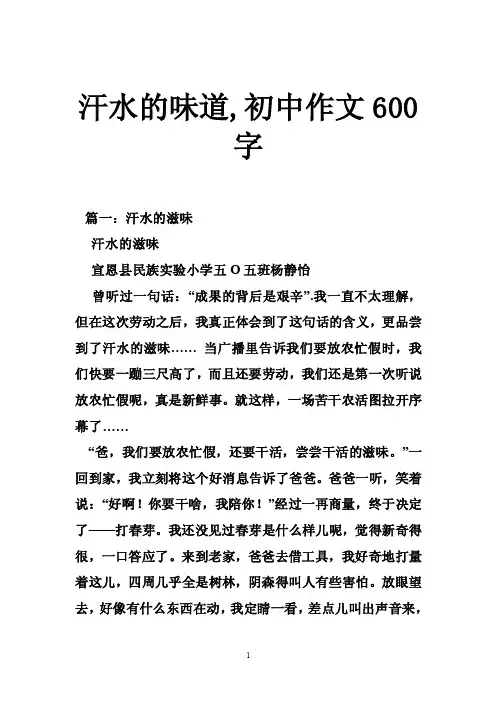 汗水的味道,初中作文600字