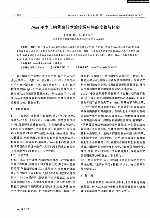 Nuss手术与胸骨翻转术治疗漏斗胸的比较与体会