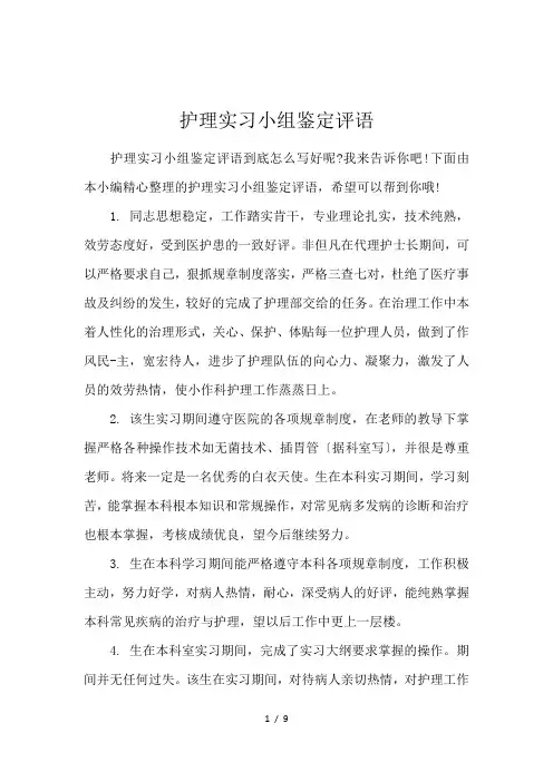 护理实习小组鉴定评语