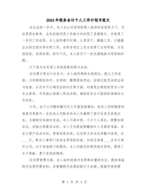 2024年税务会计个人工作计划书范文（二篇）