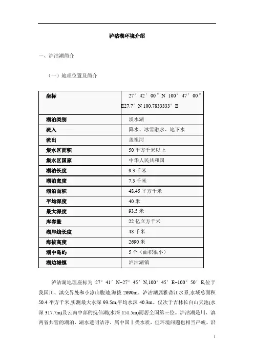 泸沽湖环境介绍分析