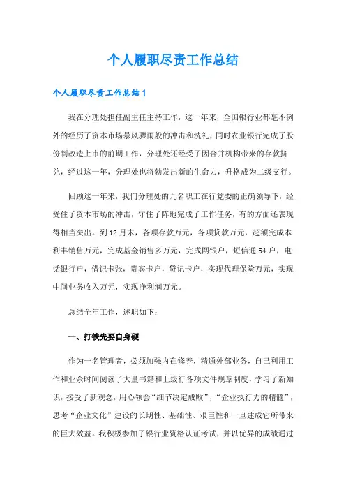 个人履职尽责工作总结