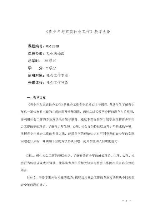 青少年与家庭社会工作-教学大纲