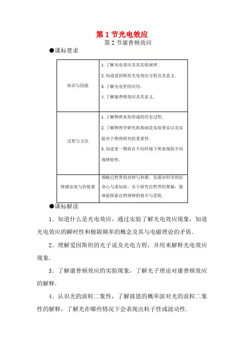 高中物理 第5章 波与粒子 5.1 光电效应 5.2 康普顿效应教案 