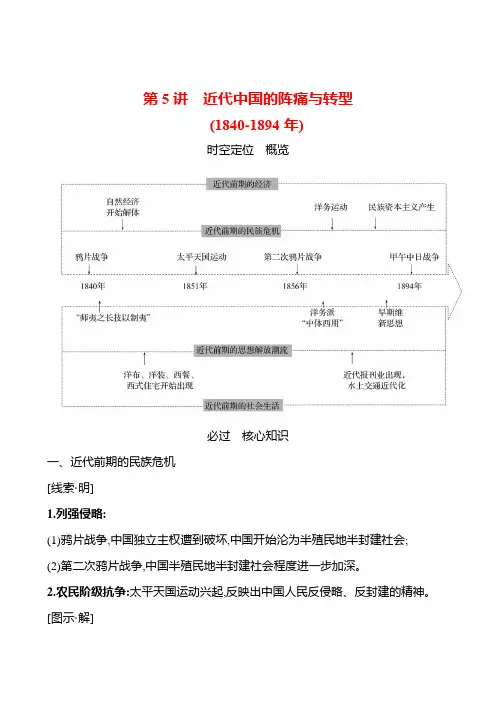 近代中国的阵痛与转型(1840-1894年)++知识清单 高三统编版(2019)必修中外历史纲要上 