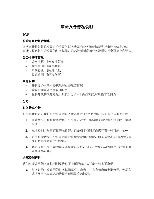 分公司用总公司审计报告的情况说明