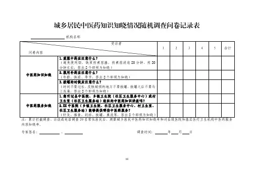 城乡居民中医药知识知晓情况随机调查问卷记录表