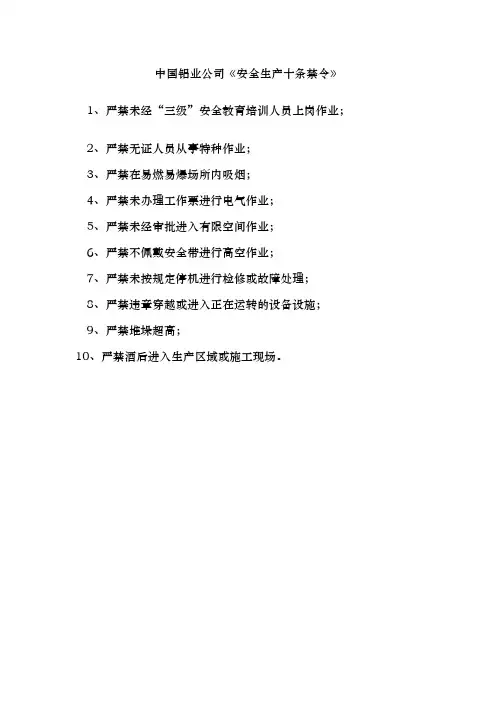 中国铝业公司10禁令 新