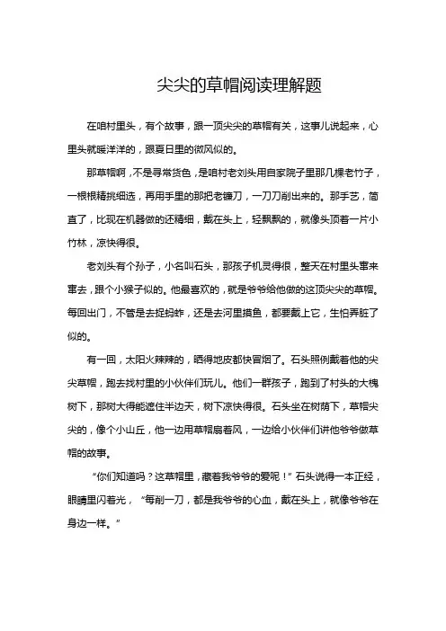 尖尖的草帽阅读理解题