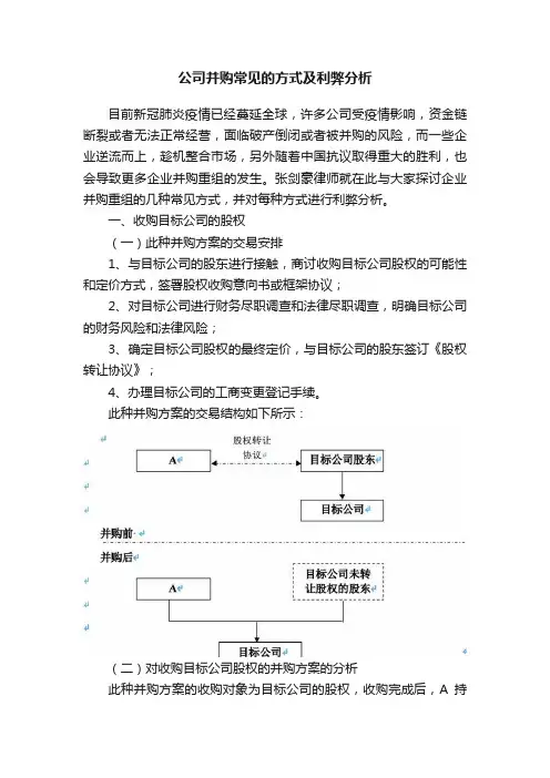 公司并购常见的方式及利弊分析