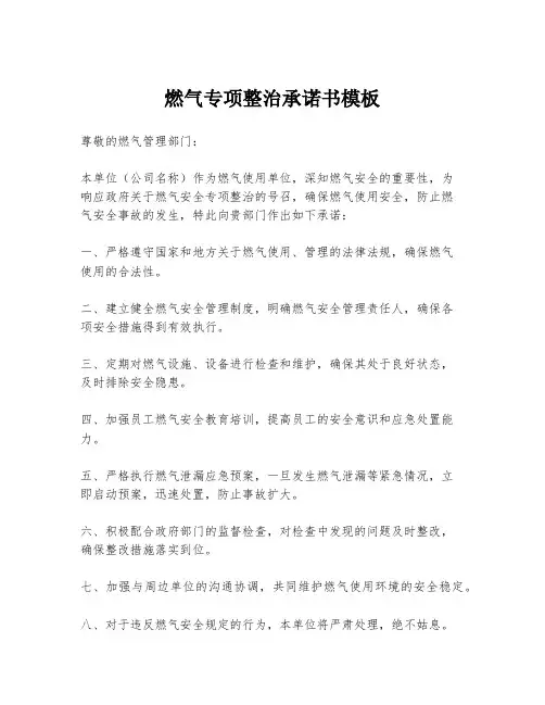 燃气专项整治承诺书模板