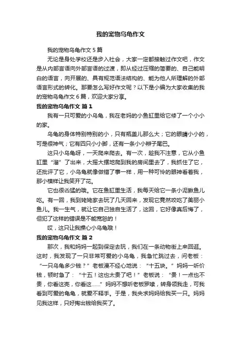 我的宠物乌龟作文