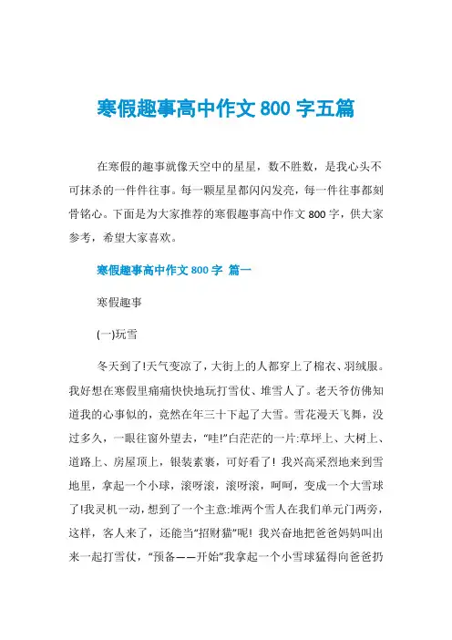 寒假趣事高中作文800字五篇