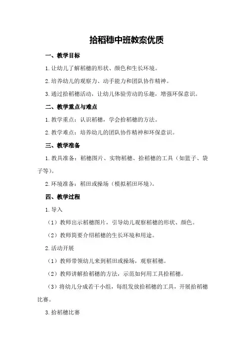拾稻穗中班教案优质