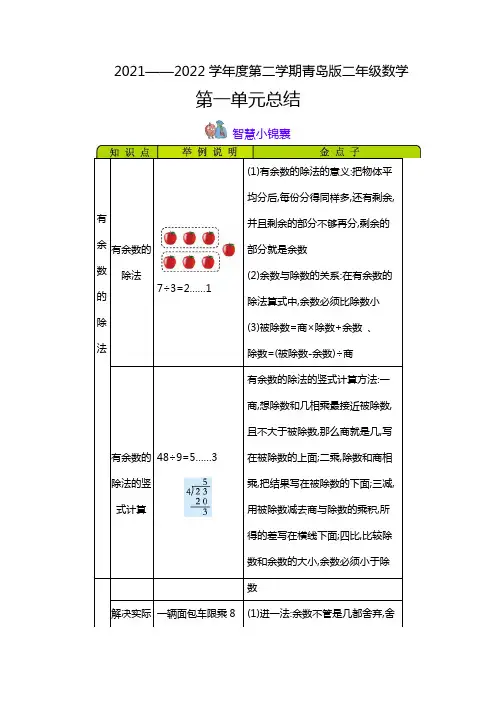 青岛版二年级下册数学知识清单