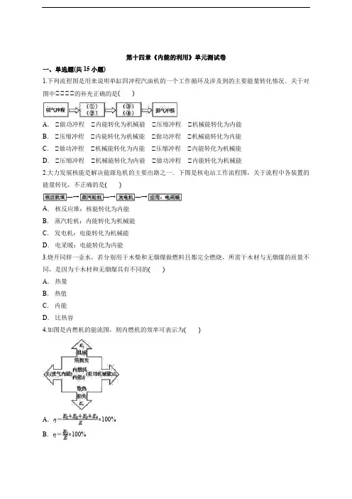 2020年人教版初中九年级物理上期第十四章《内能的利用》单元测试卷