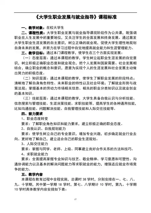 大学生职业发展与就业指导课程标准 2