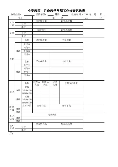 教师每月教学常规检查记录表