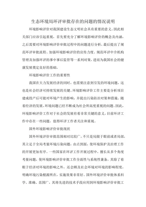 生态环境局环评审批存在的问题的情况说明
