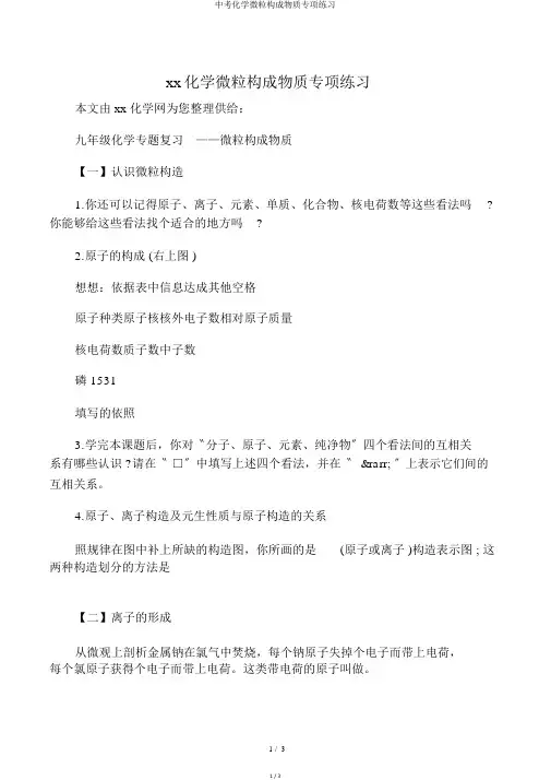 中考化学微粒构成物质专项练习