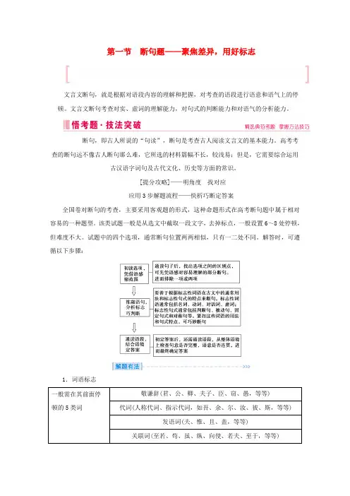 2020届高考语文复习第二部分专题一文言文阅读第一节断句题——聚焦差异用好标志教学案