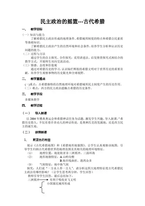 民主政治的摇篮---古代希腊汇报课教案