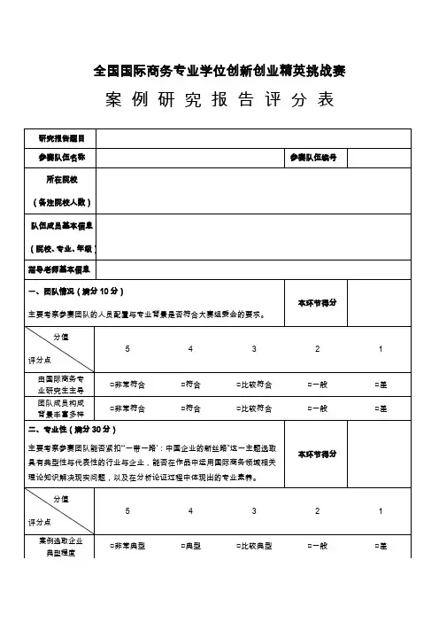 全国商务案例大赛评分表