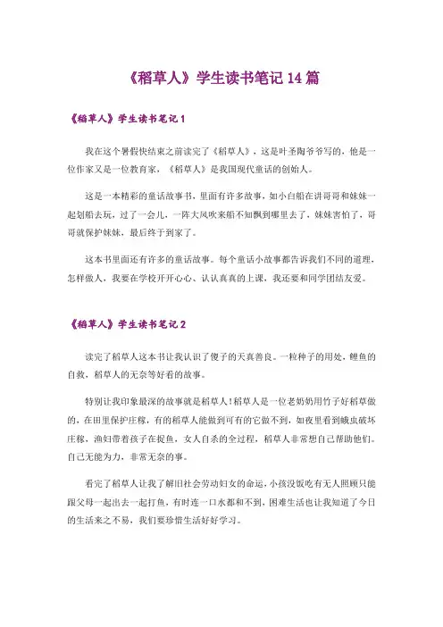 《稻草人》学生读书笔记14篇