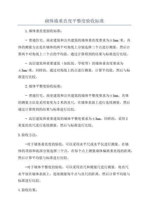 砌体墙垂直度平整度验收标准