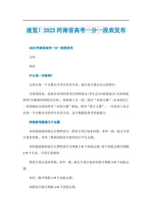 速览!2023河南省高考一分一段表发布