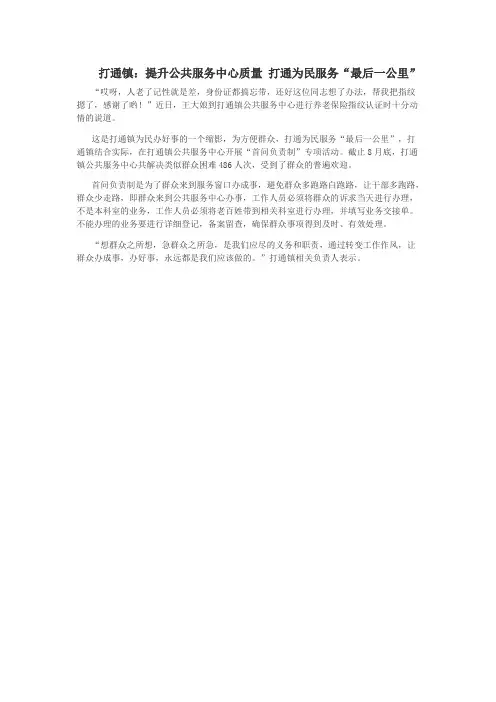 打通镇：提升公共服务中心质量 打通为民服务“最后一公里”