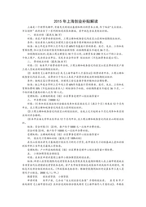 2015年上海创业补贴解读