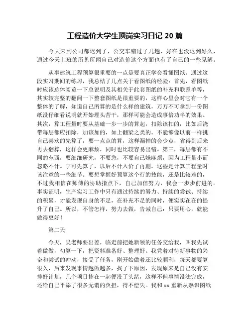 工程造价大学生顶岗实习日记20篇
