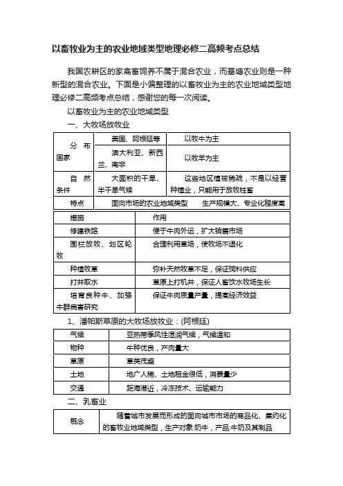 以畜牧业为主的农业地域类型地理必修二高频考点总结