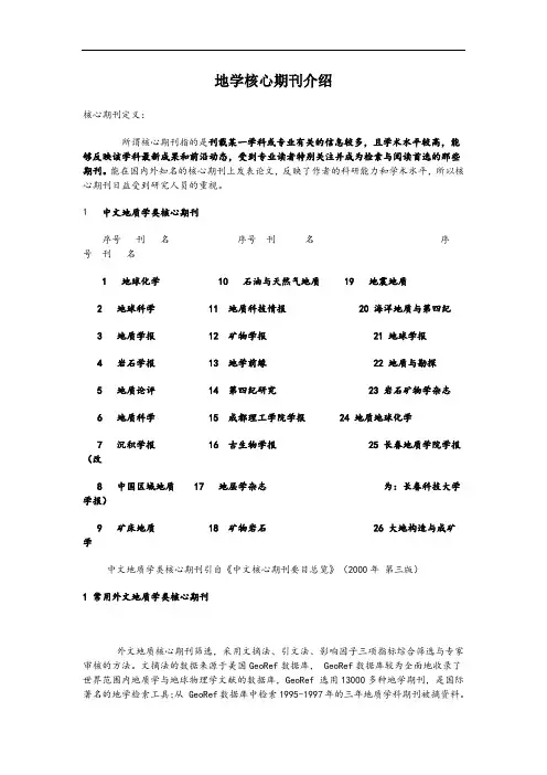 地学核心期刊(挺全的)