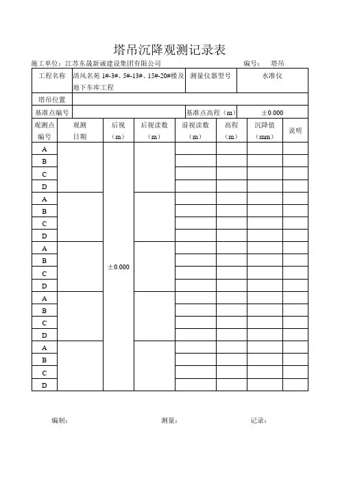 塔吊沉降观测记录表.doc