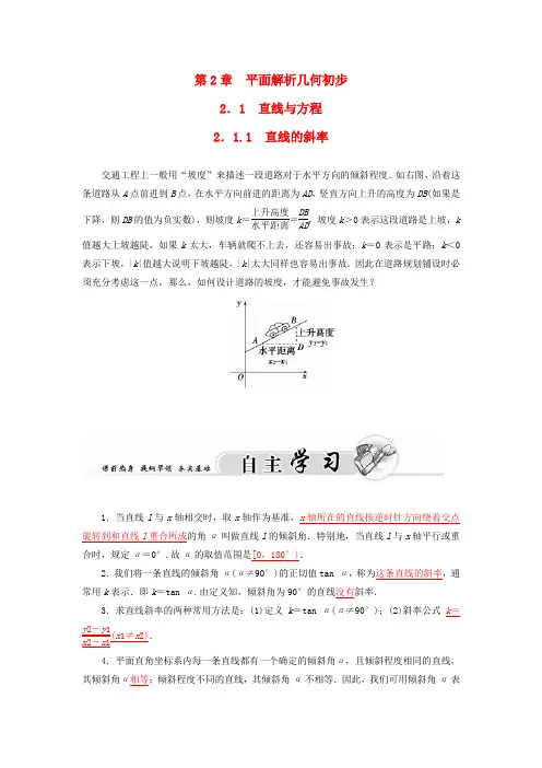 高中数学 2.1.1直线的斜率学案 苏教版必修2-苏教版高二必修2数学学案