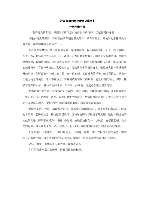 2016年南通市中考高分作文5